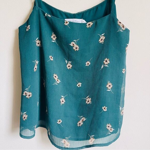 All in Favor Green Chiffon Floral Tank Top Small - Picture 4 of 6